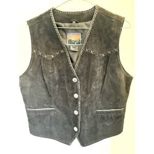 Cripple Creek Black Suede Leather Vest Snap Closure Western Pockets Womens Large